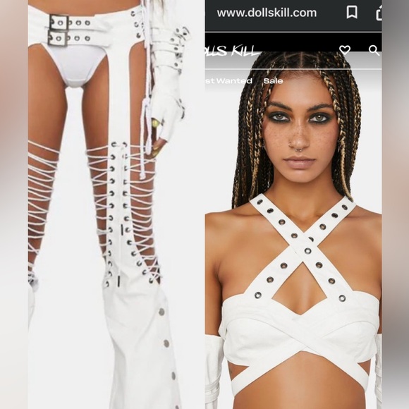 Dolls Kill Pants - Dolls Kill Darker Wavs White Lace-Up Set